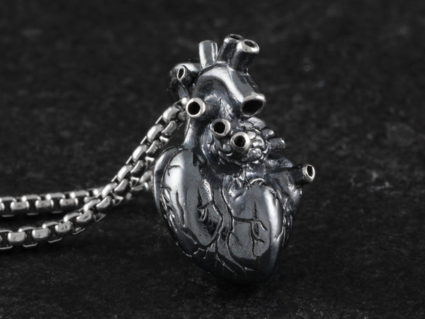 Sterling Silver Black Anatomical Heart Pendant by Lost Apostle