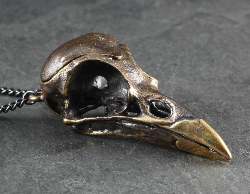 Bronze Magpie Skull Locket