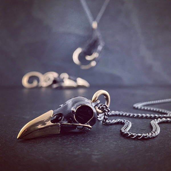 Raven Skull Necklace in Bronze by Lost Apostle Raven Skull Necklace in Bronze by Lost Apostle