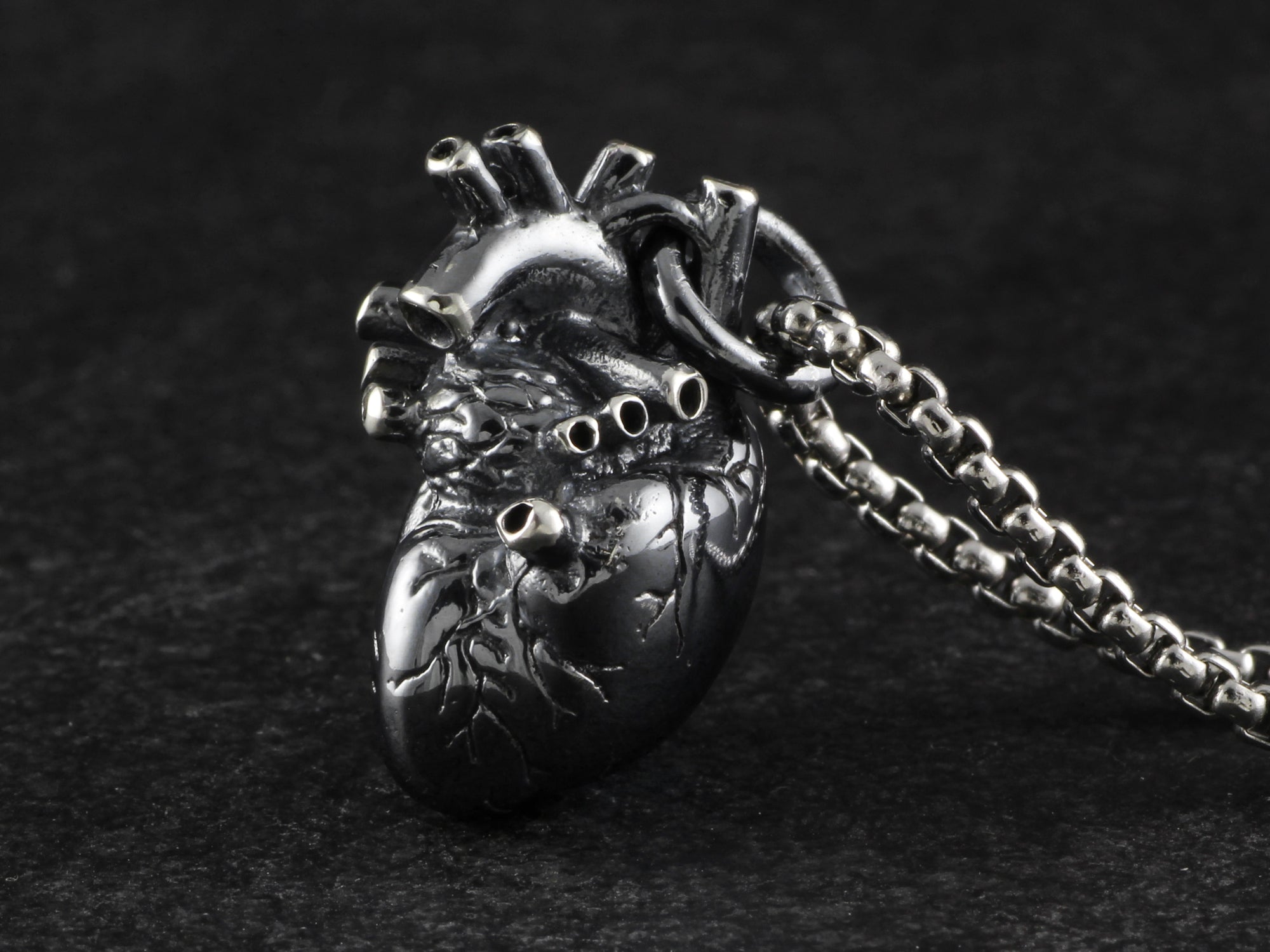 Sterling Silver Black Anatomical Heart Necklace