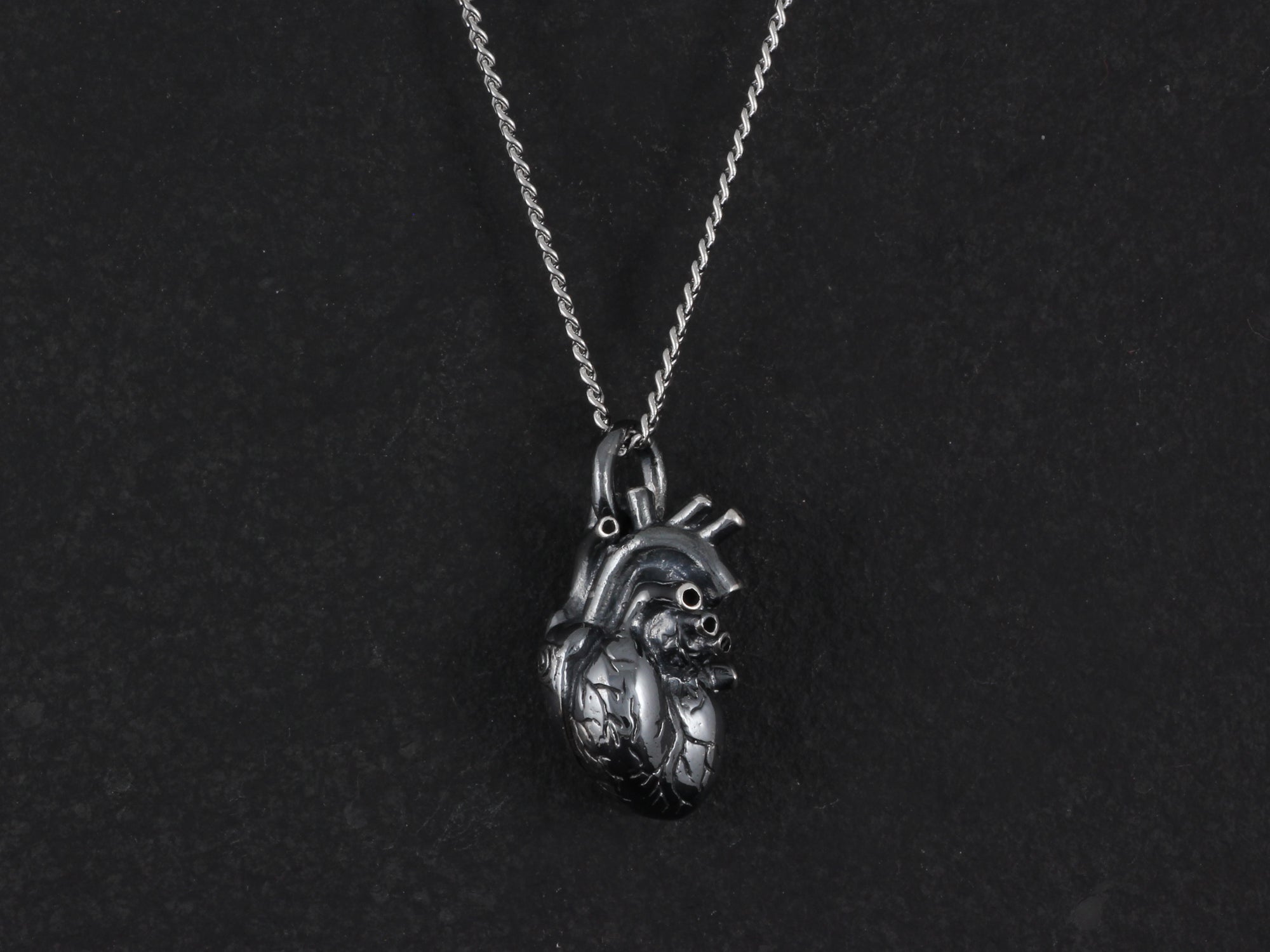 Sterling Silver Black Anatomical Heart Necklace