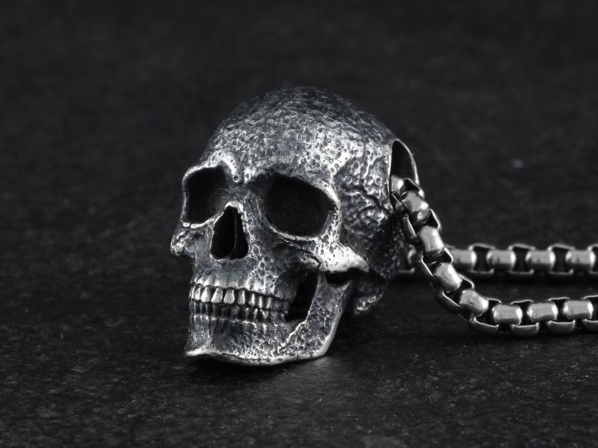 Sterling Silver Human Skull Necklace